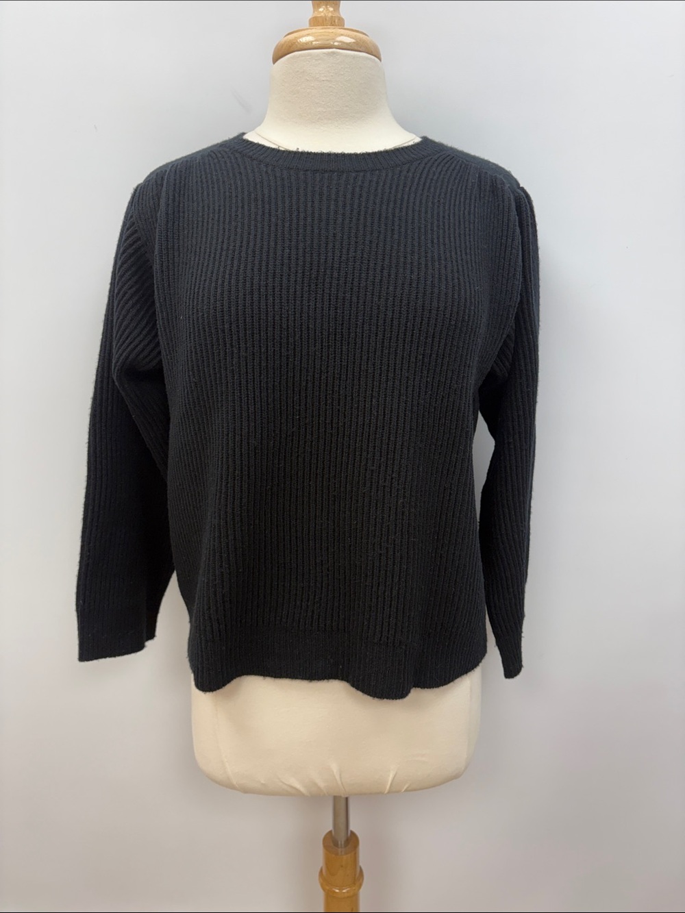 Jill Sander Wool Cashmere Blend Ribbed Knit Crew Pullover Sweater Black Small